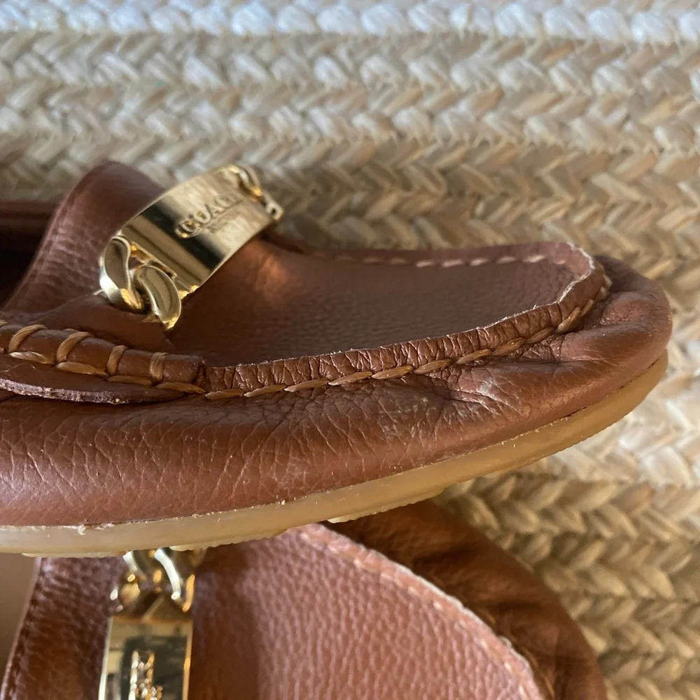 Coach Brown Leather Moccasin Loafers with Gold Tone Hardware